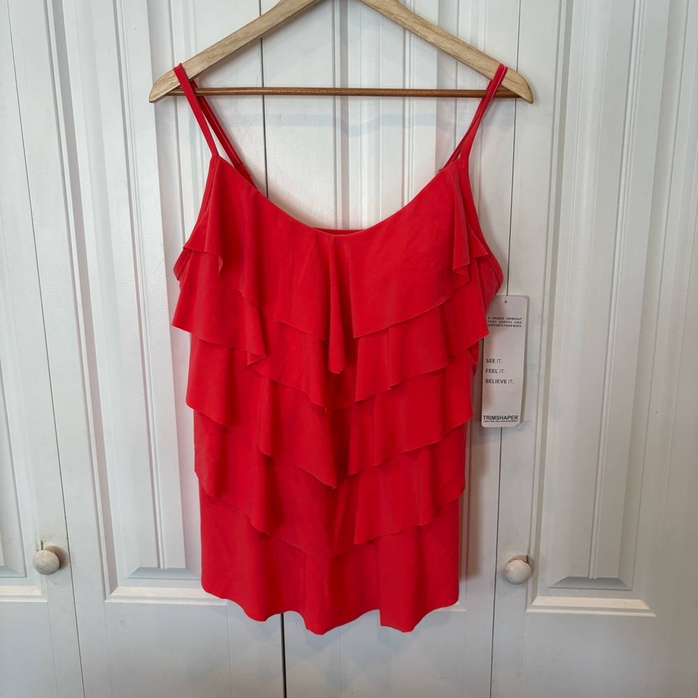 Trimshaper Coral Ruffle Swim Top Size 16W‎